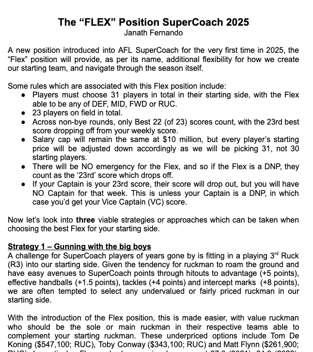 Swordplay SuperCoach Season Guide 2025
