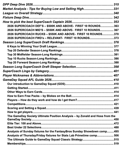 Swordplay SuperCoach/GDS Season Guide 2026